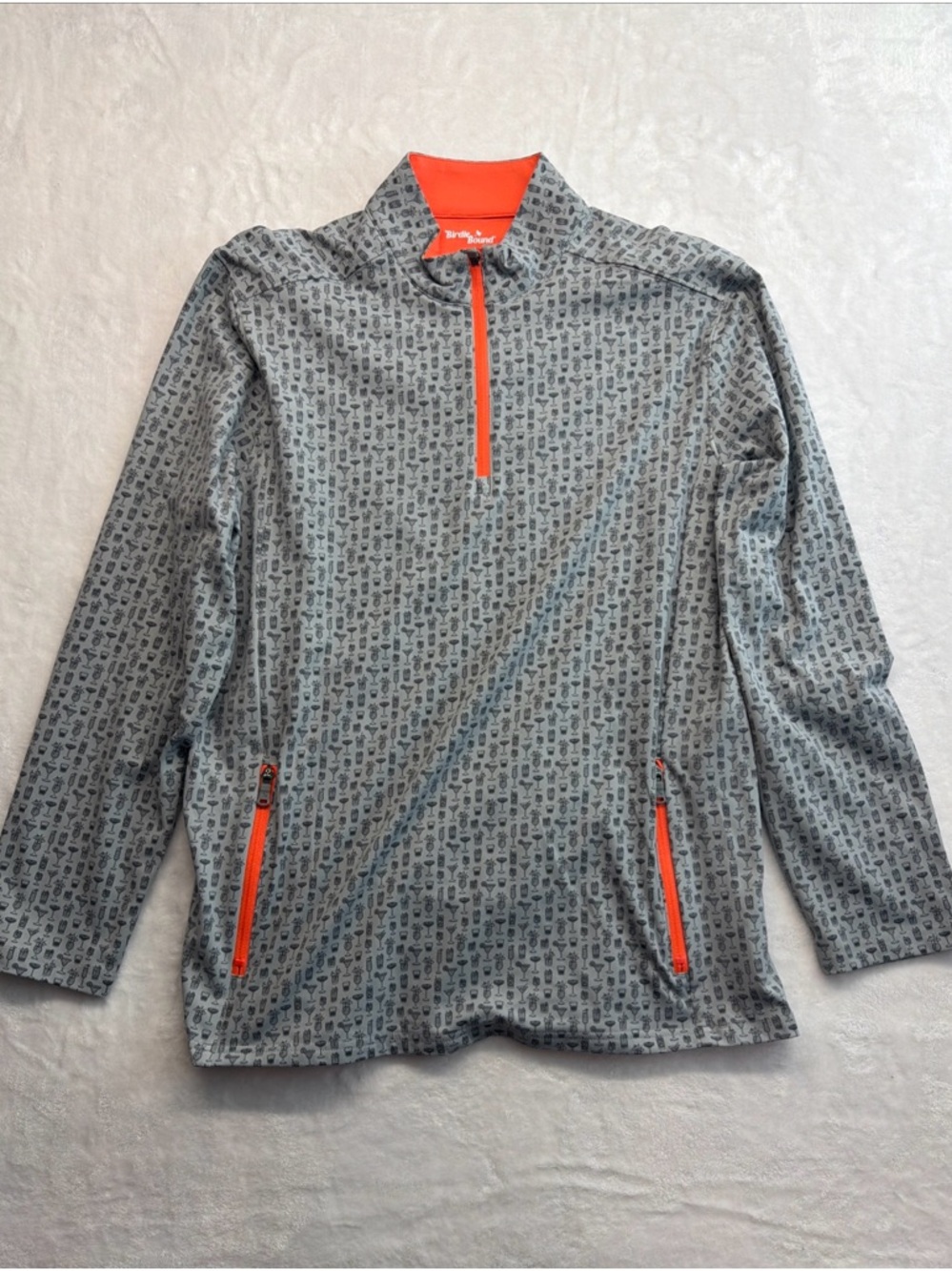 Birdie Bound Mens Golf Pullover 1/4 Zip Jacket Gray Print Orange Large L